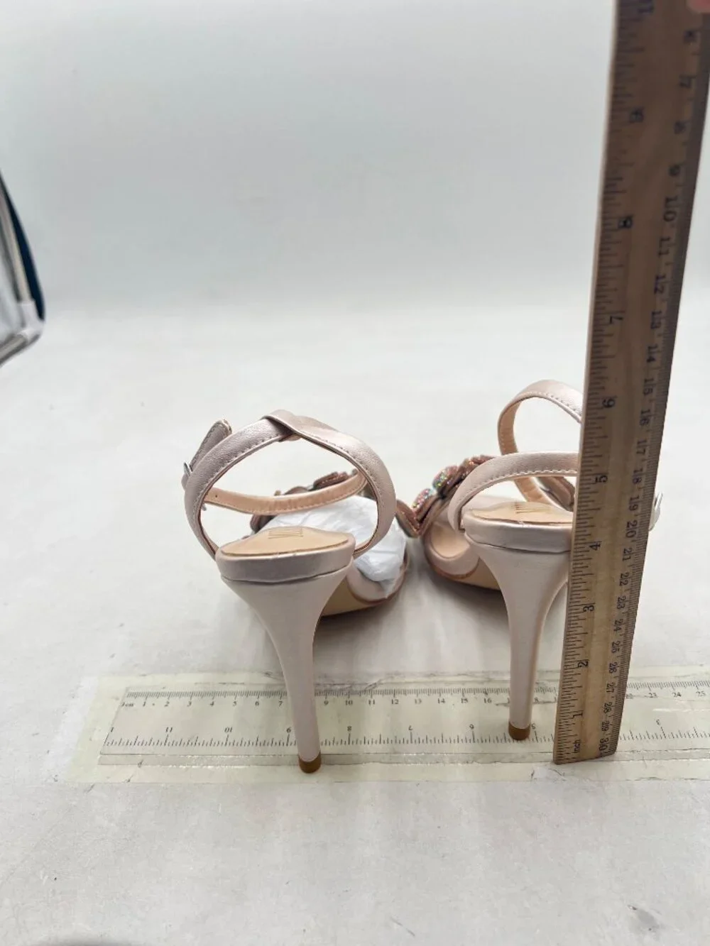miss left Champagne Rhinestones Stiletto Heel Sandals with Strap Buckle Flower